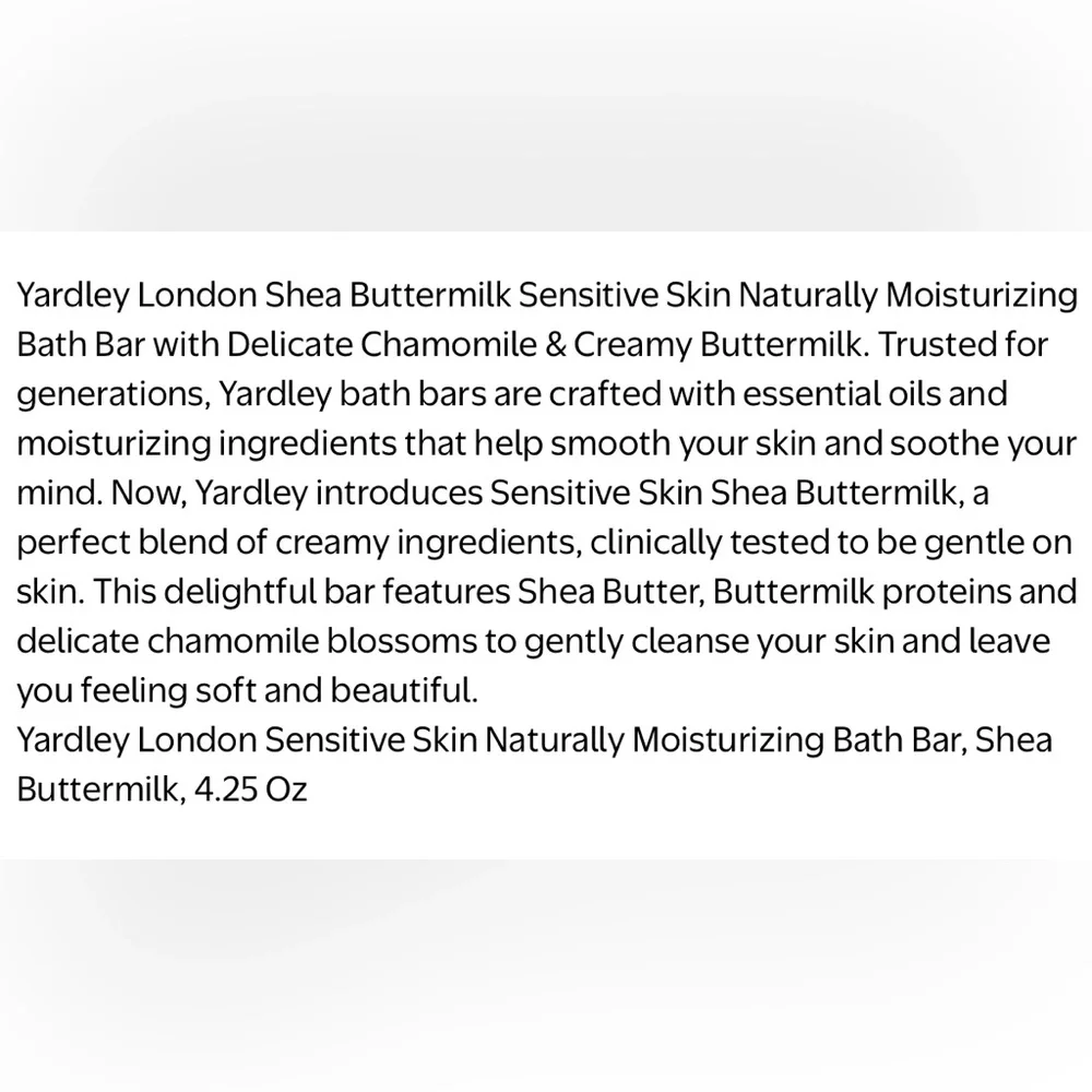 Yardley Of London Moisturizing Shea Buttermilk Soap Luxury Beauty Bar 4.25 Oz